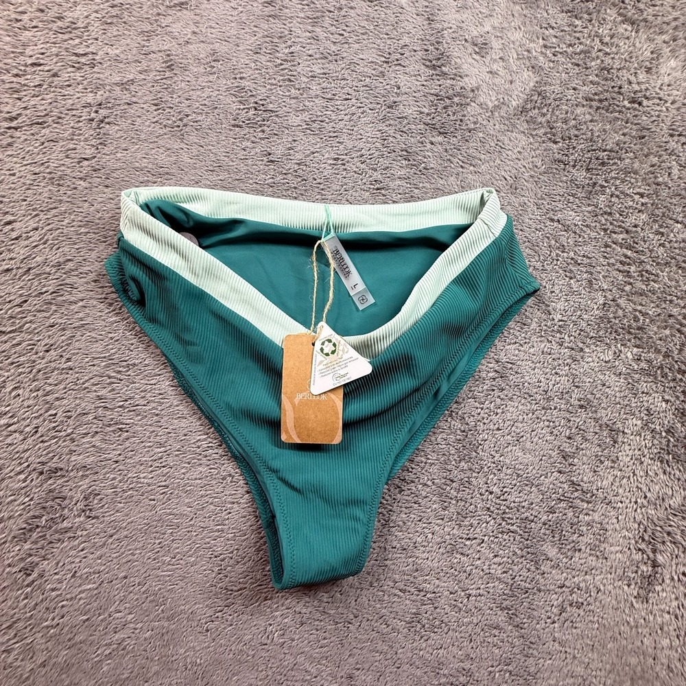 Berlook Green Contrast Trim V-Cut Bikini Bottom NWT Women's L